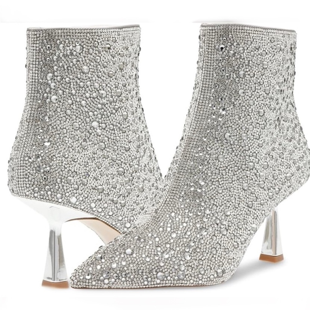 Abound by Nordstrom Marisol Silver Rhinestone Embellished Ankle Bootie Size 6.5